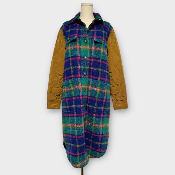 Sundance Hampshire Plaid Wool Blend Quilted Midi Length Long Jacket Size Small - Picture 2 of 6